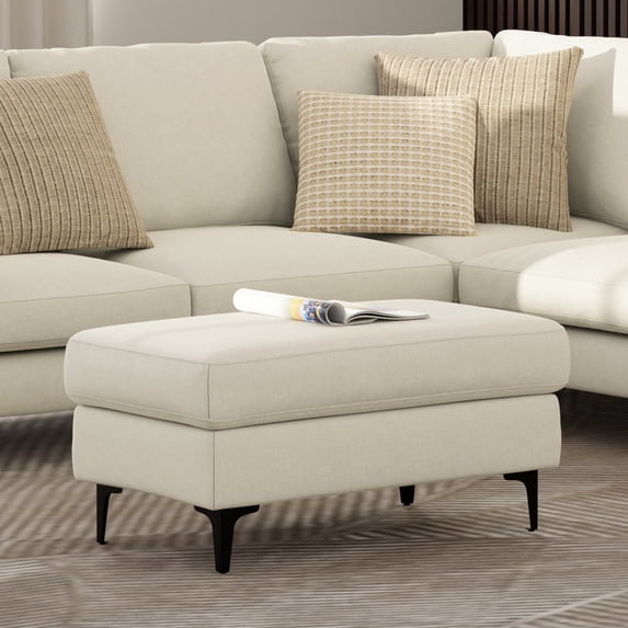 Simpli Home Ava Ottoman in Tightly Woven Performance Fabric , Assembled