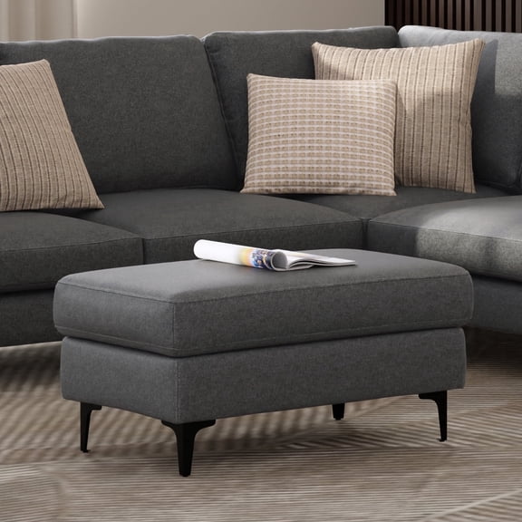 Simpli Home Ava Ottoman in Tightly Woven Performance Fabric , Assembled