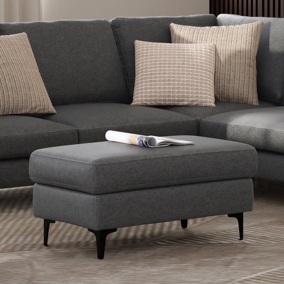 Simpli Home Ava Ottoman in Tightly Woven Performance Fabric , Assembled