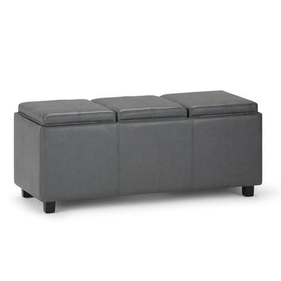 Simpli Home Avalon 3 Faux Leather Tray Bench in Stone Gray