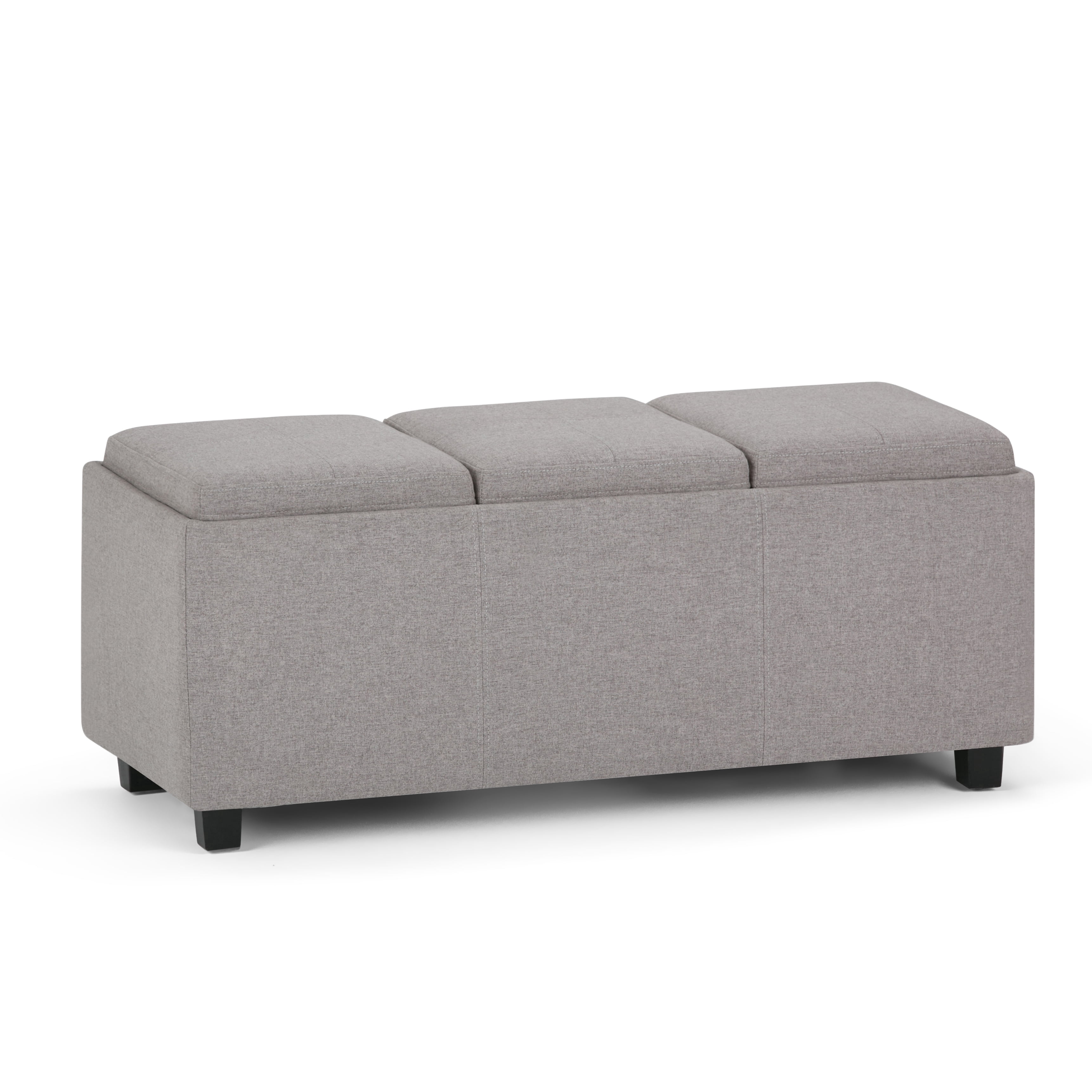 Avalon 42 inch Wide Contemporary Storage Ottoman in Cloud Grey Linen Look Fabric