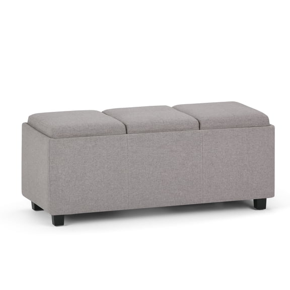 Avalon 42 inch Wide Contemporary Storage Ottoman in Cloud Grey Linen Look Fabric