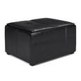thumbnail image 1 of Simpli Home Avalon 34in.W Coffee Table Storage Ottoman in Midnight Black Faux Air Leather, 1 of 8