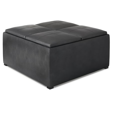 Simpli Home - Avalon Square Coffee Table Storage Ottoman - Distressed Black