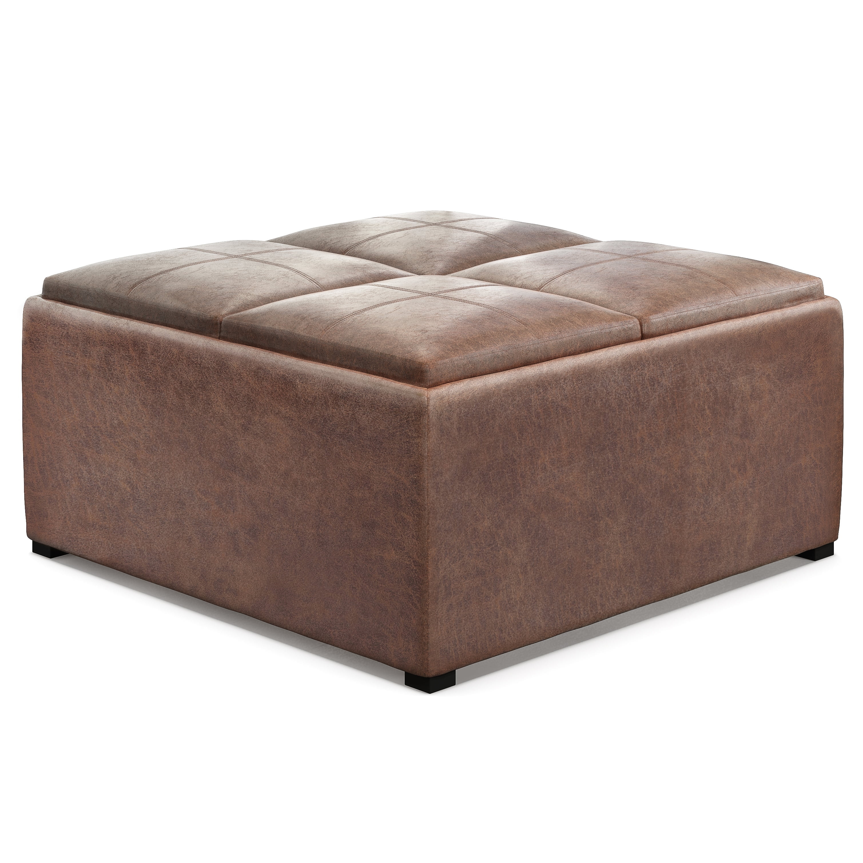 Avalon 35" Distressed Umber Brown Faux Leather Square Storage Ottoman