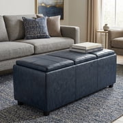 Avalon 42 inch Wide Contemporary Storage Ottoman in Denim Blue Vegan Leather