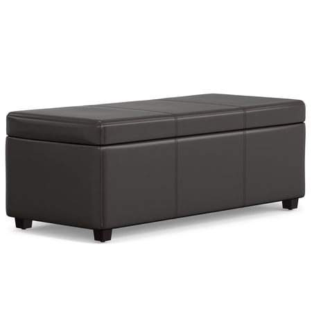 Simpli Home Avalon 44" Faux Leather Lift-Top Storage Ottoman in Tanners Brown