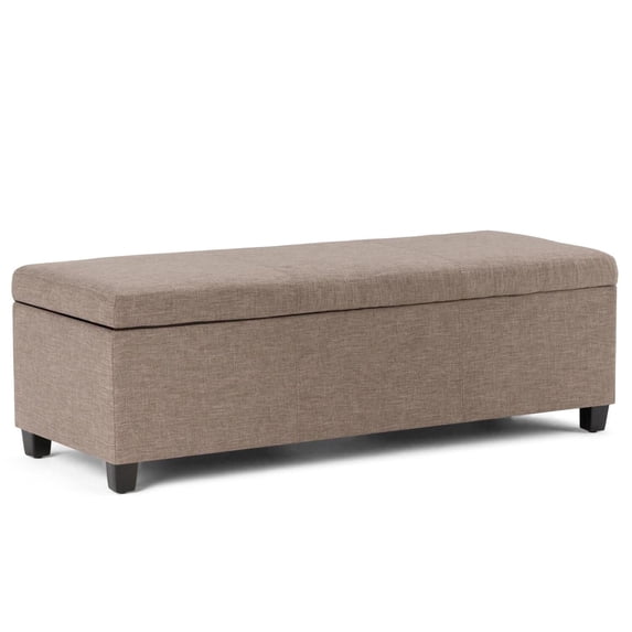 Avalon 48 inch Wide Contemporary Storage Ottoman Bench in Fawn Brown Linen Look Fabric