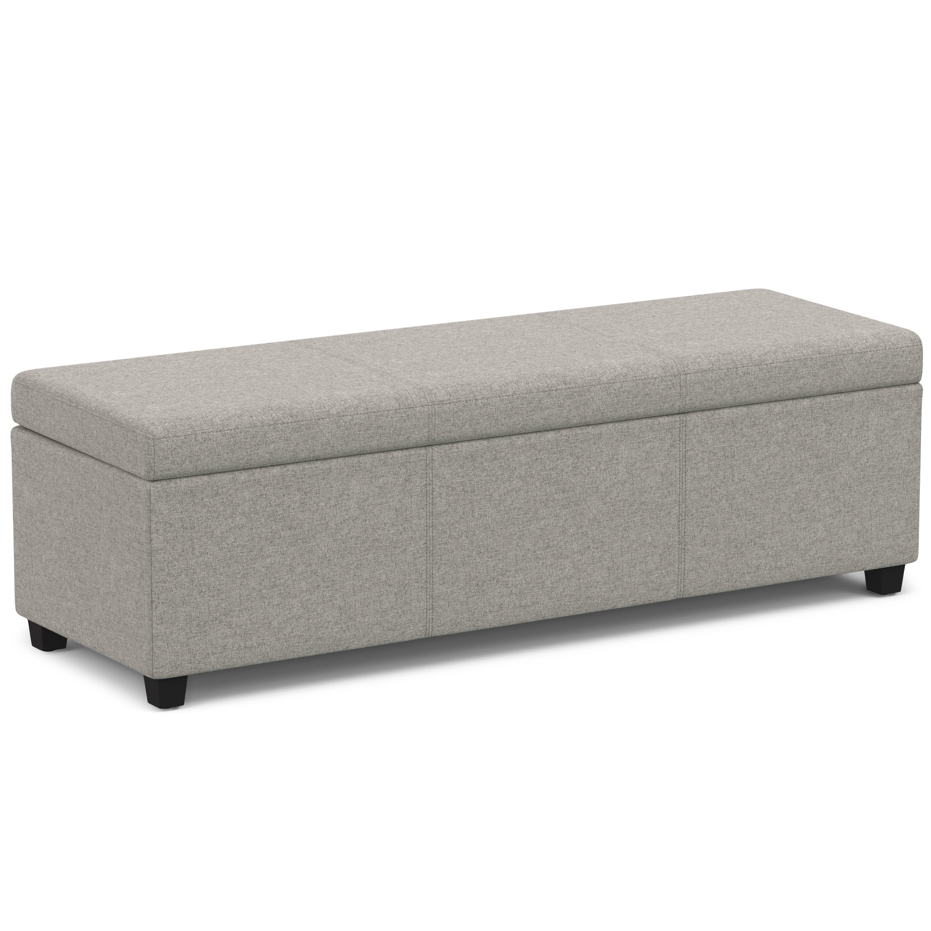 Avalon 54 inch Wide Contemporary Extra Large Storage Ottoman Bench in Cloud Grey Polyester Linen Fabric