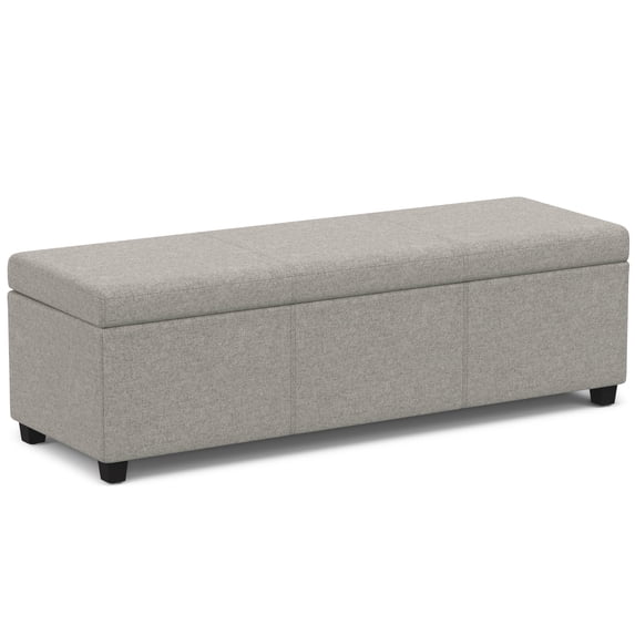 Avalon 54 inch Wide Contemporary Extra Large Storage Ottoman Bench in Cloud Grey Polyester Linen Fabric