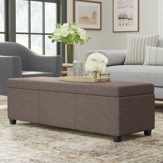 Avalon 54 inch Wide Contemporary Extra Large Storage Ottoman Bench in Fawn Brown Polyester Linen Fabric