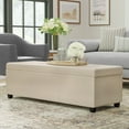thumbnail image 1 of Avalon 54 inch Wide Contemporary Extra Large Storage Ottoman Bench in Satin Cream PU Faux Leather, 1 of 11