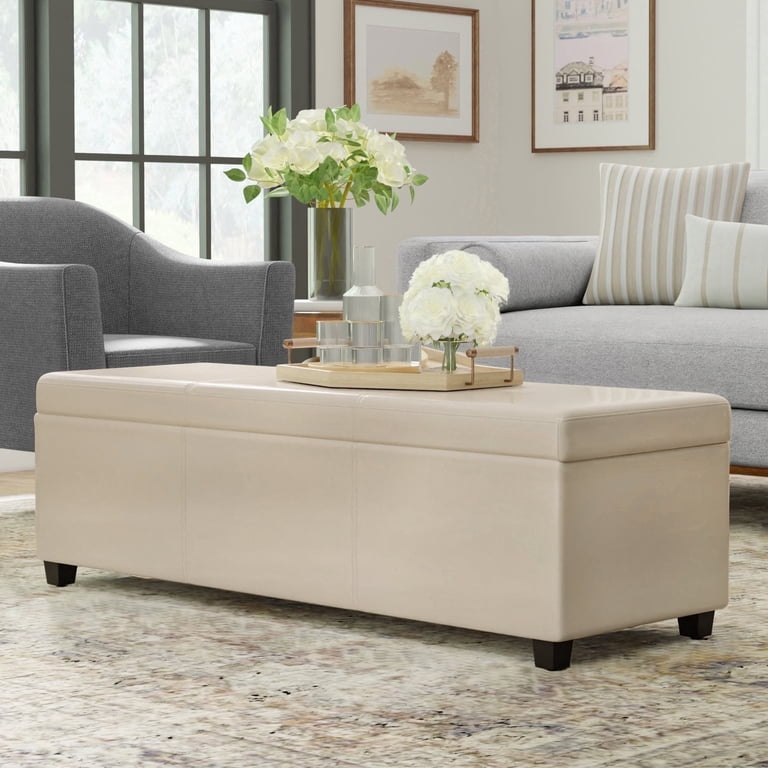 Simpli Home Avalon 54 inch Wide Storage Ottoman Bench, Satin Cream