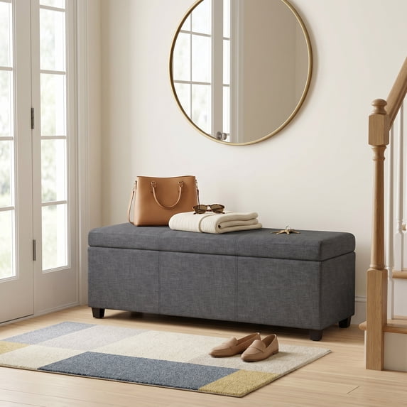 Simpli Home Avalon 54W XL Storage Ottoman Bench