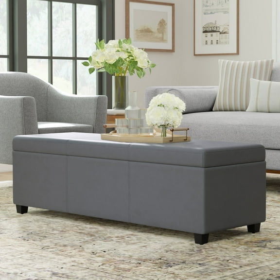 Avalon 54 inch Wide Contemporary Extra Large Storage Ottoman Bench in Stone Grey PU Faux Leather