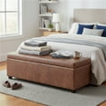 thumbnail image 1 of Simpli Home Avalon 54 inch Wide Upholstered Solid Wood Rectangular Ottoman Bench, Distressed Pecan Brown, 1 of 8