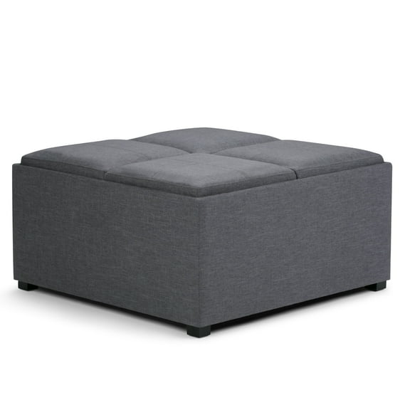Simpli Home Avalon Coffee Table Storage Ottoman in Slate Gray