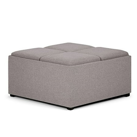 Simpli Home - Avalon 35 inch Wide Contemporary Square Coffee Table Storage Ottoman - Gray Cloud