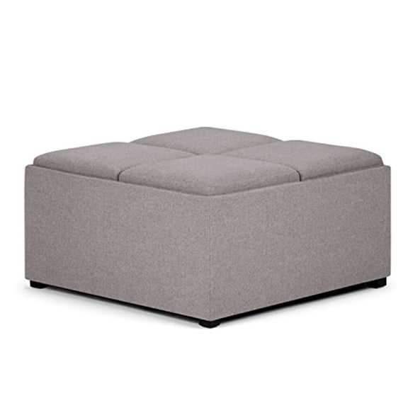 Avalon 35 inch Wide Contemporary Square Coffee Table Storage Ottoman in Cloud Grey Linen Look Fabric
