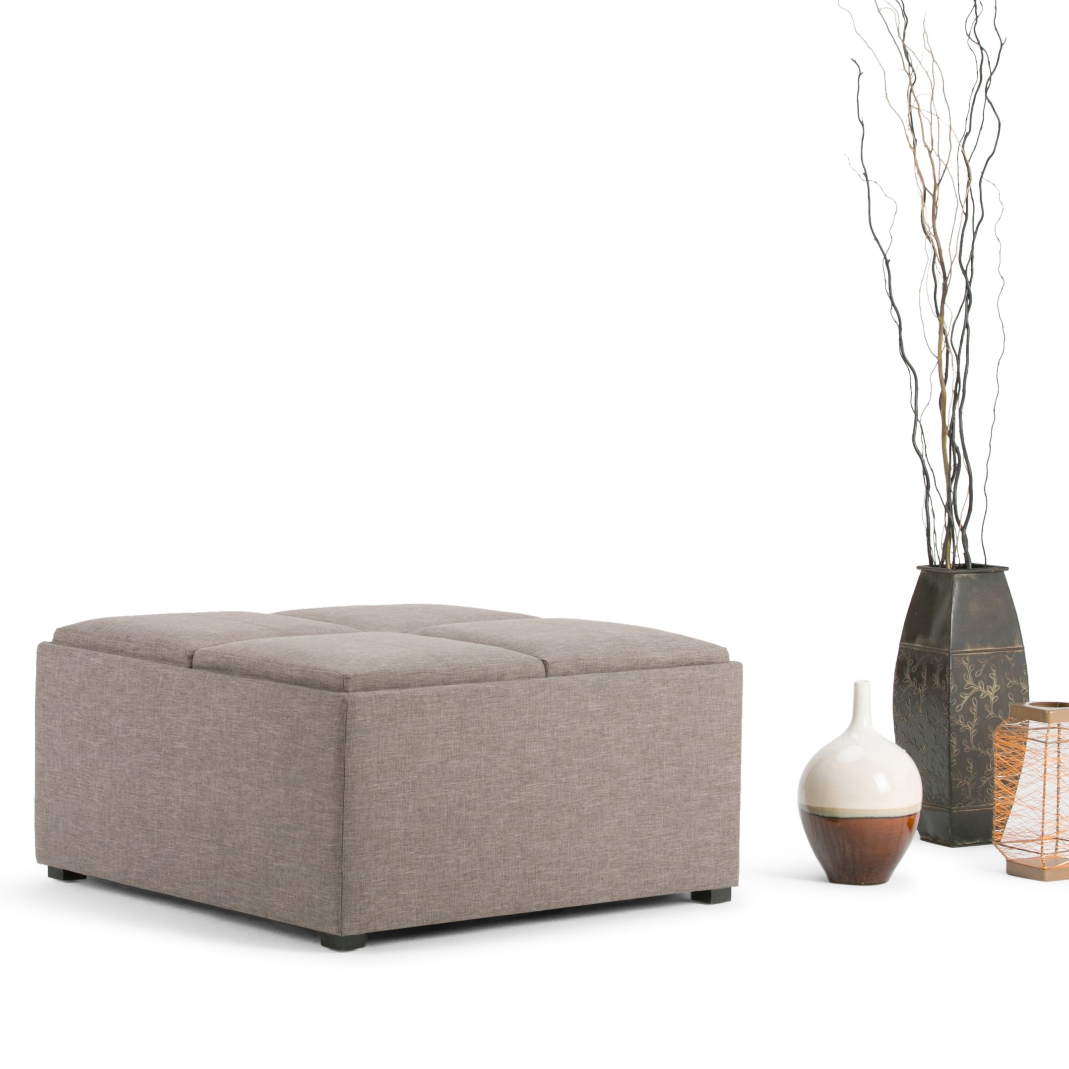 Fawn Brown Tufted Cocktail Ottoman with Serving Tray