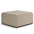 thumbnail image 1 of Avalon 35 inch Wide Contemporary Square Coffee Table Storage Ottoman in Satin Cream Vegan Leather, 1 of 7