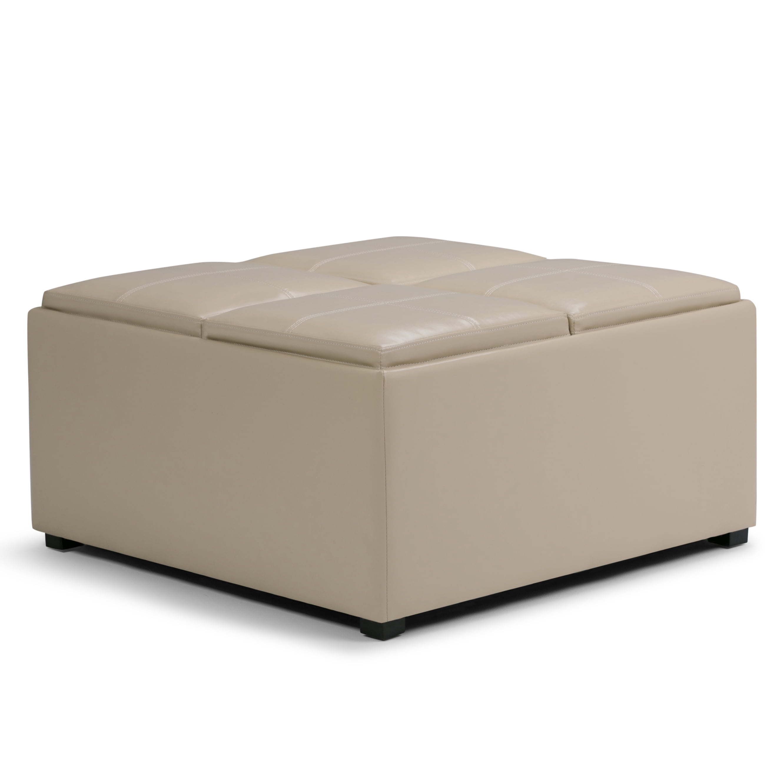 Simpli Home Avalon Coffee Table Storage Ottoman with 4 Serving Trays