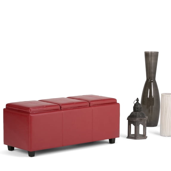 Avalon 42 inch Wide Contemporary Storage Ottoman in Red Vegan Leather