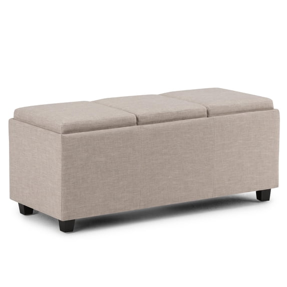 Avalon 42 inch Wide Contemporary Storage Ottoman in Natural Linen Look Fabric