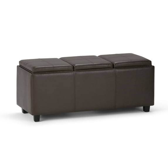 Avalon 42 inch Wide Contemporary Storage Ottoman in Chocolate Brown Vegan Leather