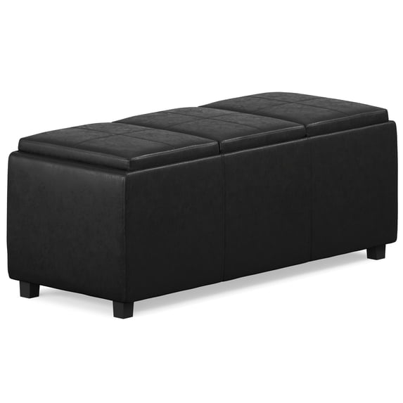 Avalon 42 inch Wide Contemporary Storage Ottoman in Distressed Black Vegan Leather