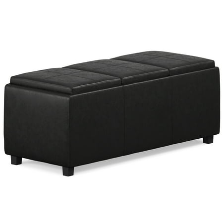 Simpli Home - Avalon 42 inch Wide Contemporary Rectangle Storage Ottoman - Distressed Black