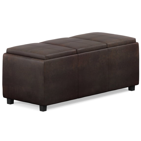 Avalon 42 inch Wide Contemporary Storage Ottoman in Distressed Brown Vegan Leather