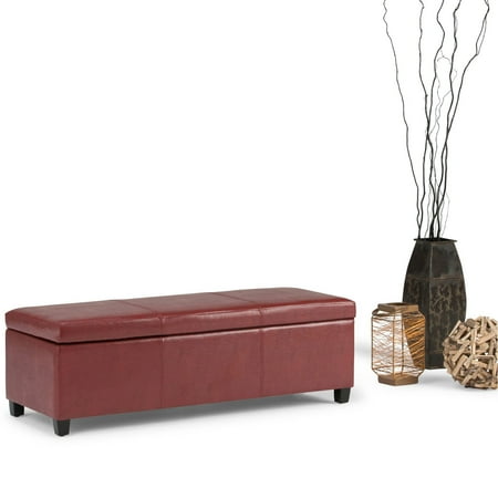 Simpli Home - Avalon Rectangular Polyurethane Faux Leather Ottoman With Inner Storage - Red