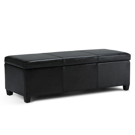 Avalon 48 inch Wide Contemporary Storage Ottoman Bench in Midnight Black Vegan Leather