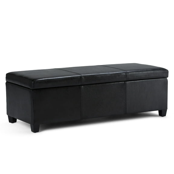 Avalon 48 inch Wide Contemporary Storage Ottoman Bench in Midnight Black Vegan Leather