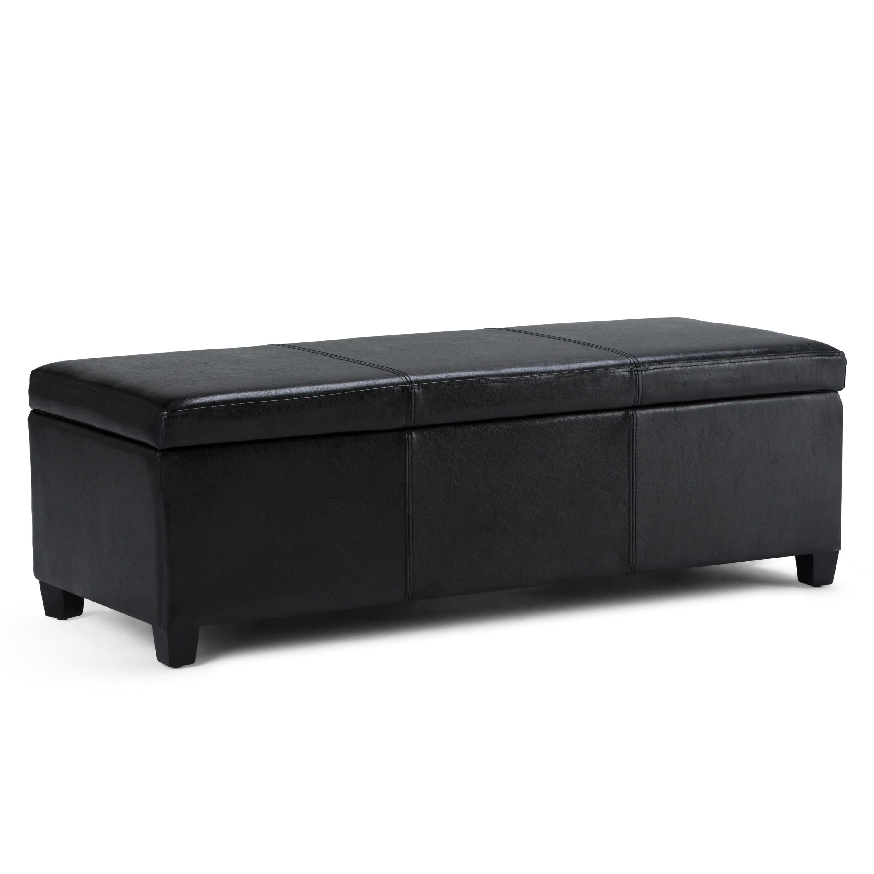 Avalon 48 inch Wide Contemporary Storage Ottoman Bench in Midnight Black Vegan Leather