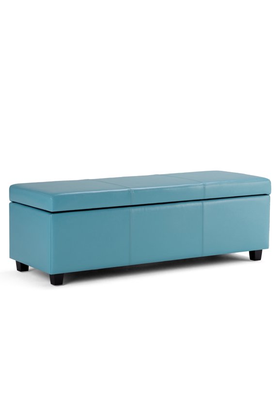 Avalon 48 inch Wide Contemporary Storage Ottoman Bench in Soft Blue Vegan Leather