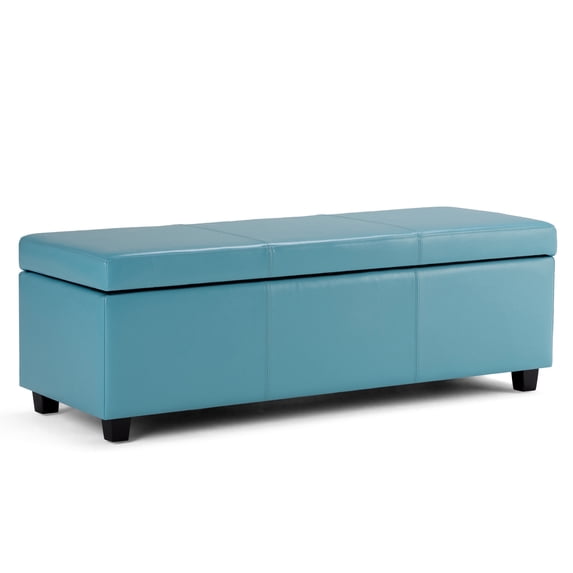 Avalon 48 inch Wide Contemporary Storage Ottoman Bench in Soft Blue Vegan Leather