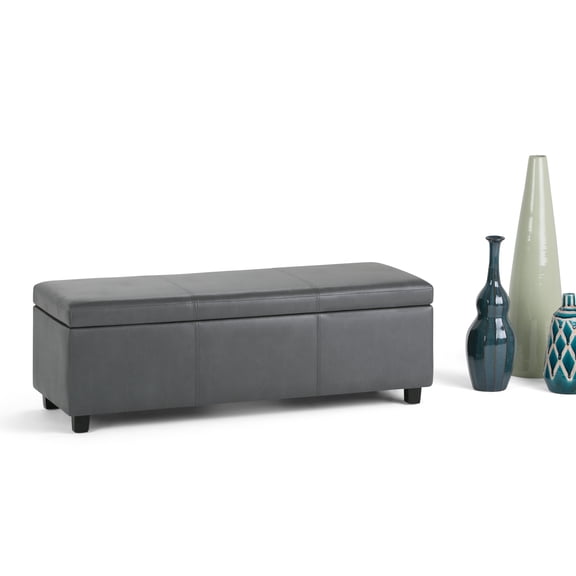 Avalon 48 inch Wide Contemporary Storage Ottoman Bench in Stone Grey Vegan Leather