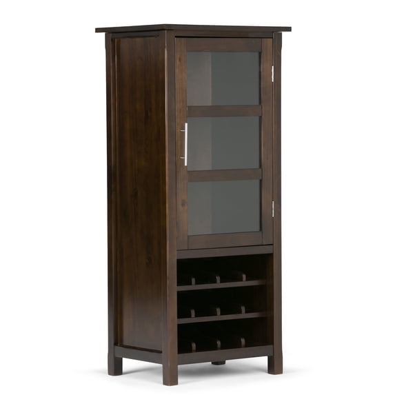 Simpli Hoe Avalon 12-Bottle SOLID WOOD 22-inch-Wide Contemporary High Storage Wine Rack Cabinet in Dark Tobacco Brown