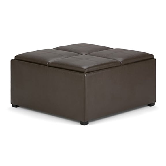 Avalon 35 inch Wide Contemporary Square Coffee Table Storage Ottoman in Chocolate Brown Vegan Leather