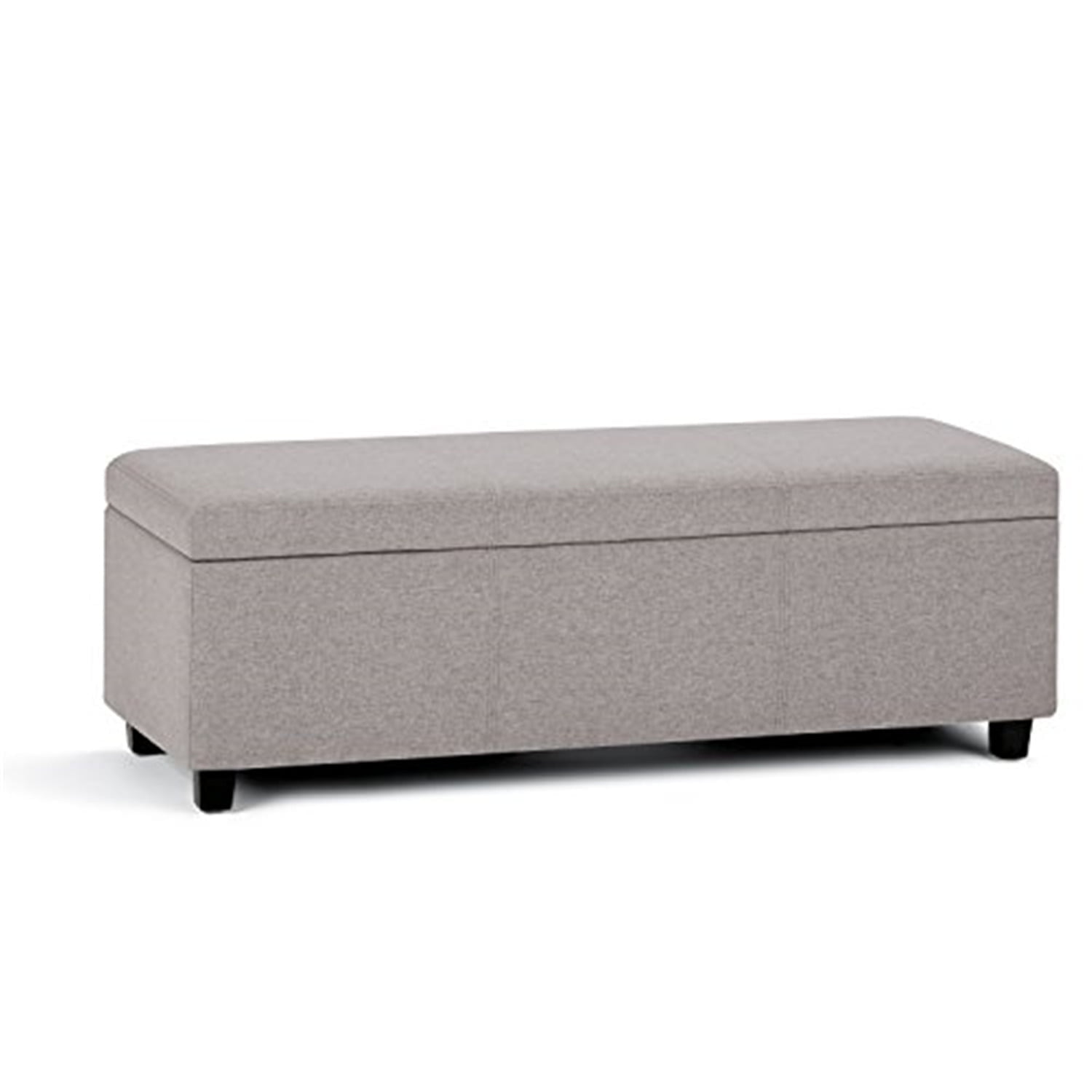 Contemporary Cloud Grey Linen-Look Storage Ottoman Bench, 48"