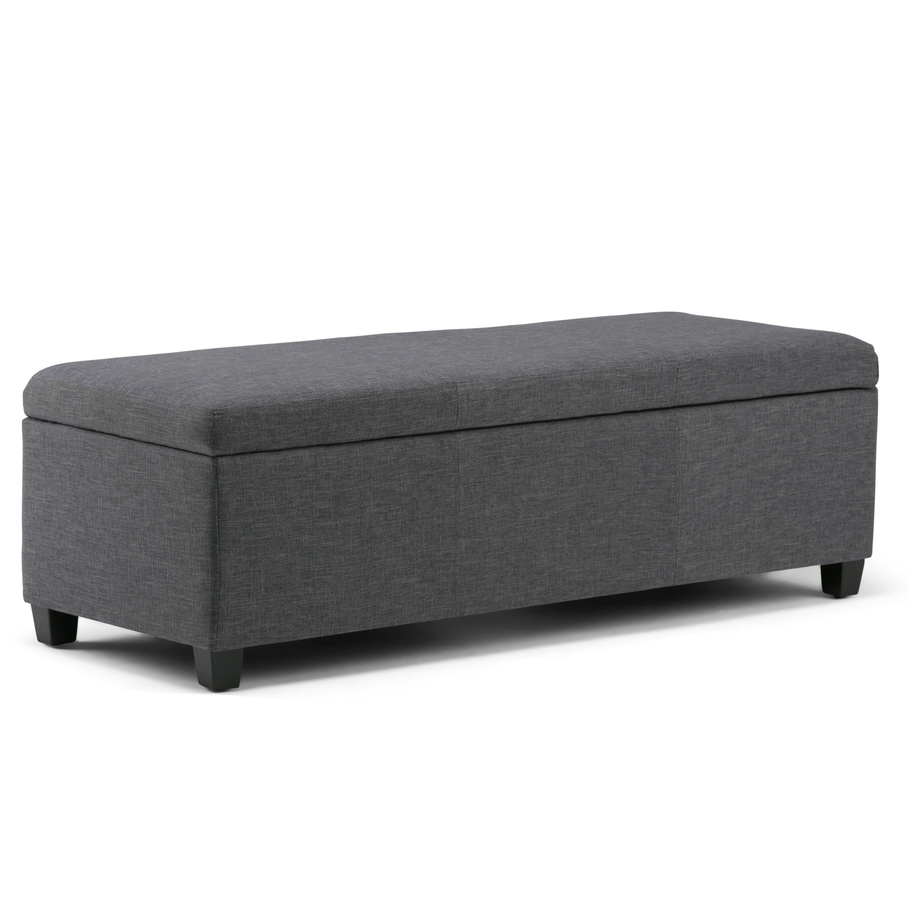 Simpli Home Avalon Storage Ottoman Bench in Slate Grey Linen Look