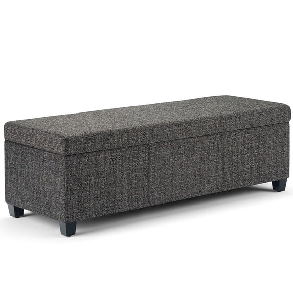 Avalon 48 inch Wide Contemporary Storage Ottoman Bench in Dark Grey Tweed Look Fabric