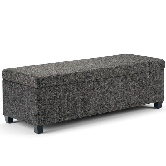 Avalon 48 inch Wide Contemporary Storage Ottoman Bench in Dark Grey Tweed Look Fabric