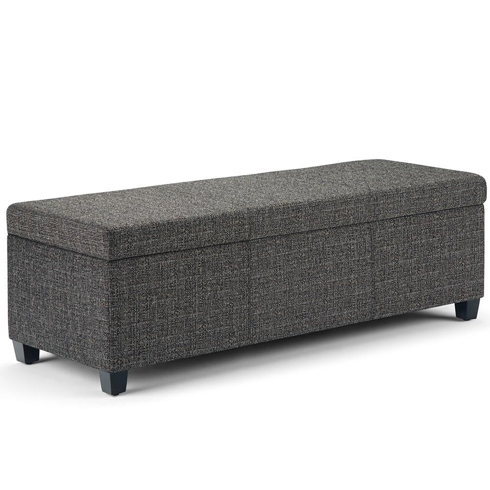 Dark Gray Tweed Upholstered Storage Ottoman Bench