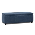 thumbnail image 1 of Simpli Home Avalon 48 inch Wide Contemporary Storage Ottoman Bench in Denim Blue Vegan Leather, 1 of 8
