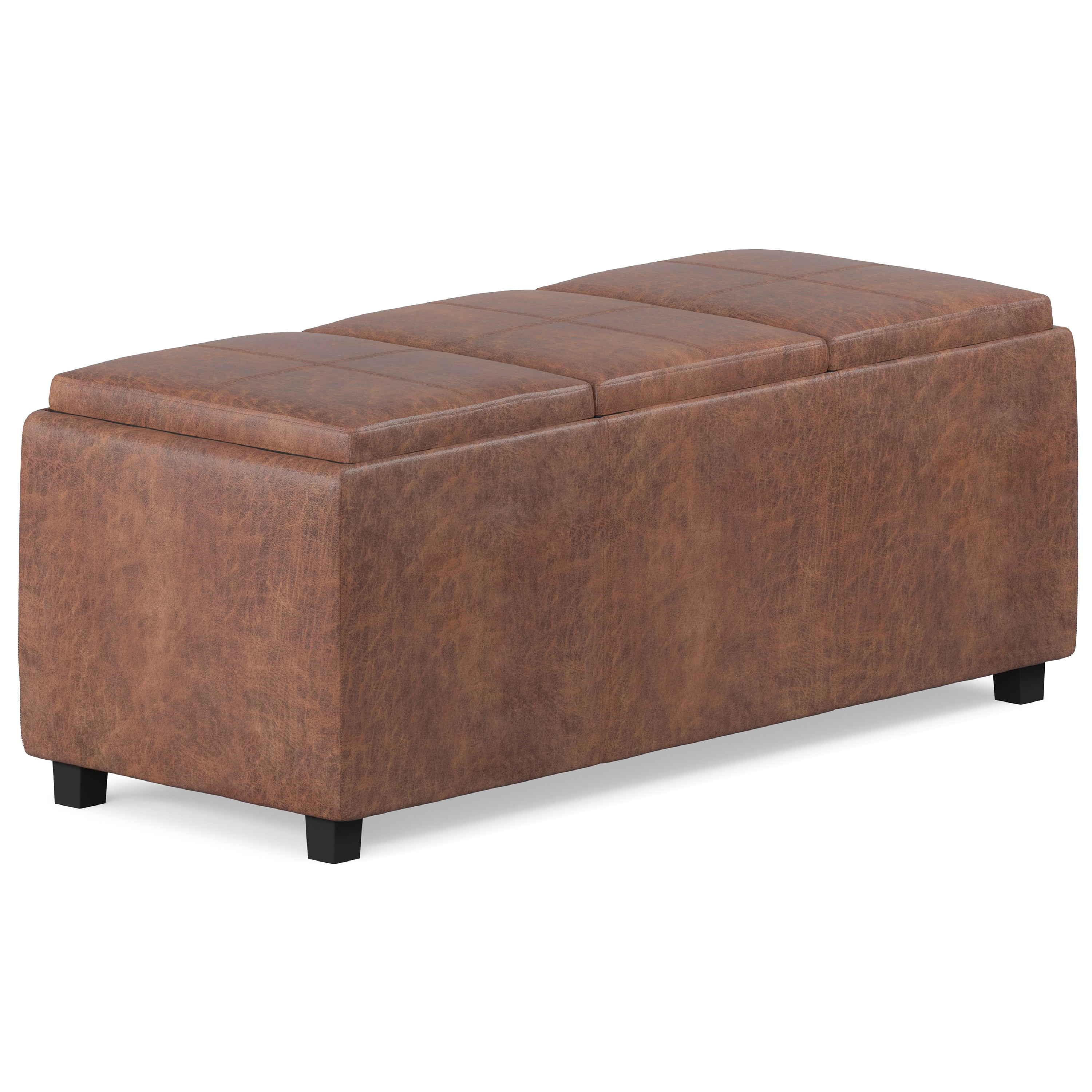 Avalon Distressed Saddle Brown Faux Leather Storage Ottoman