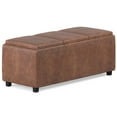 thumbnail image 1 of Avalon 42 inch Wide Contemporary Storage Ottoman in Distressed Saddle Brown Vegan Leather, 1 of 9