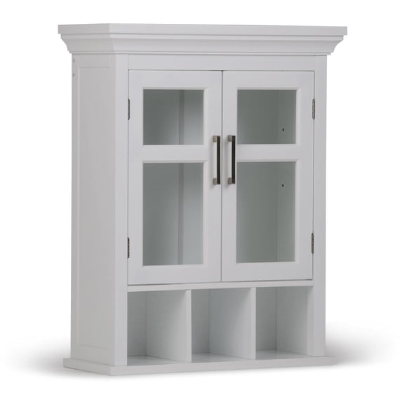 Simpli Home Avington Two Door Wall Cabinet with Cubbies